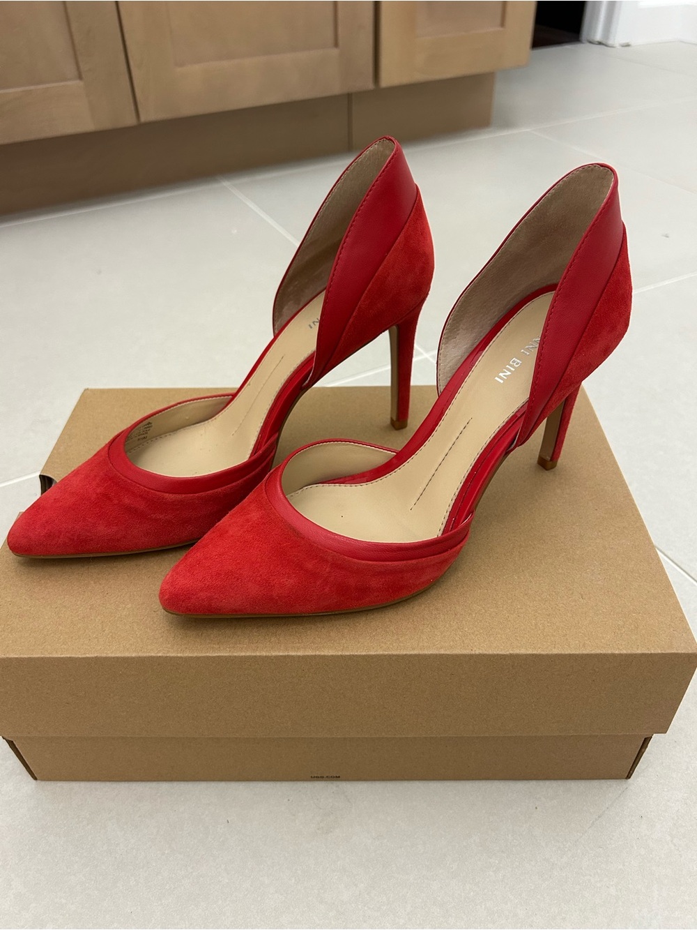 Gianni Bini Red Suede D'Orsay Pointed-Toe Stiletto Heels